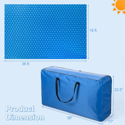Rectangle Swimming Pool Cover 12-MIL Heat Retaining Pool Solar Blanket with Carrying Bag-36FT x 18FT - Blue - Swimming
