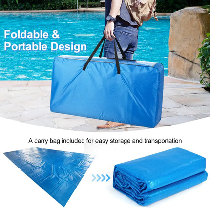 Rectangle Swimming Pool Cover 12-MIL Heat Retaining Pool Solar Blanket with Carrying Bag-40FT x 20FT - Blue - Swimming