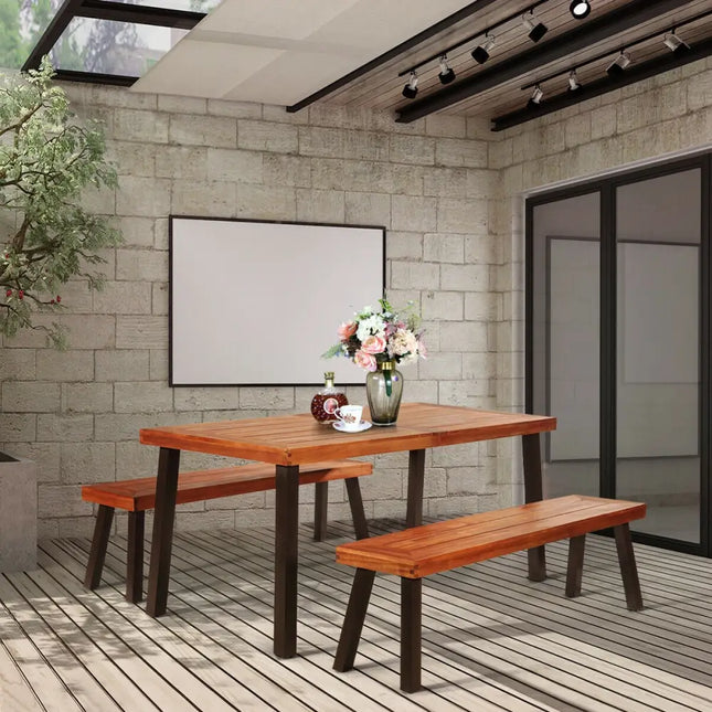 Rectangular Acacia Wood Rustic Dining Furniture Table - Brown - Patio Dining Tables