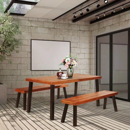 Rectangular Acacia Wood Rustic Dining Furniture Table - Oasis Home Essentials