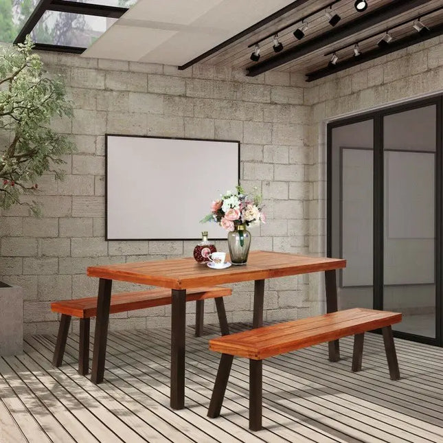Rectangular Acacia Wood Rustic Dining Furniture Table - Oasis Home Essentials