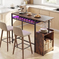 Rectangular Bar Table with Charging Station and LED Light-Rustic Brown - Rustic Brown - Bar Tables
