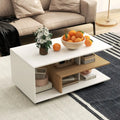 Rectangular Coffee Table with L-shaped Middle Shelf-White - White - Coffee Tables