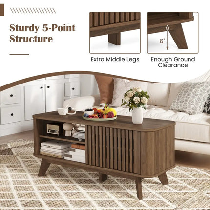 Rectangular Coffee Table with Storage and Adjustable Shelves-Walnut - Walnut - Coffee Tables