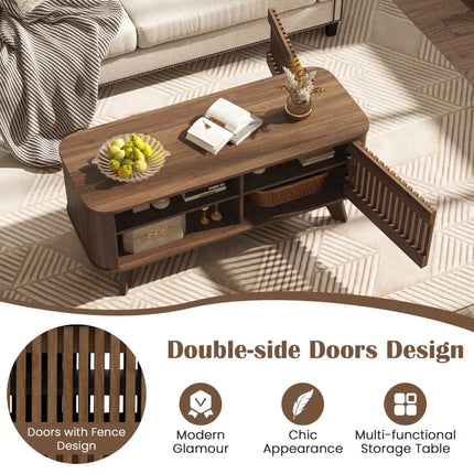 Rectangular Coffee Table with Storage and Adjustable Shelves-Walnut - Walnut - Coffee Tables