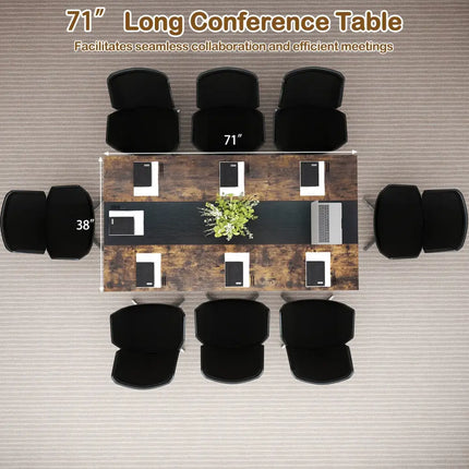 Rectangular Meeting Table with Mesh Storage Shelf and Cable Grommet-Rustic Brown - Rustic Brown - Office Desks