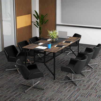 Rectangular Meeting Table with Mesh Storage Shelf and Cable Grommet-Rustic Brown - Rustic Brown - Office Desks
