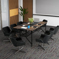 Rectangular Meeting Table with Mesh Storage Shelf and Cable Grommet-Rustic Brown - Rustic Brown - Office Desks