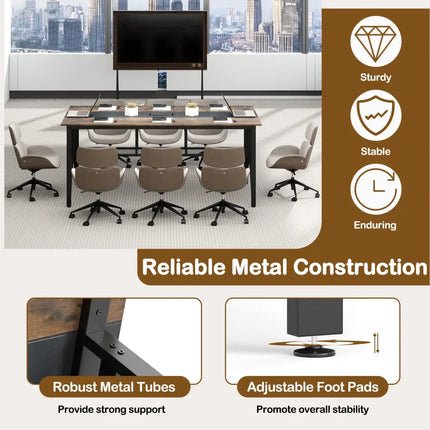 Rectangular Meeting Table with Mesh Storage Shelf and Cable Grommet-Rustic Brown - Rustic Brown - Office Desks