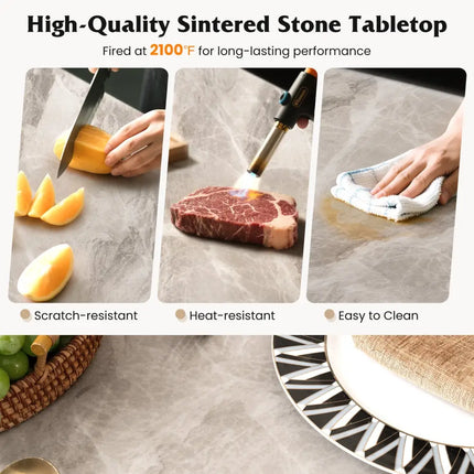 Rectangular Modern Sintered Stone Dining Table for 4 People-Grey - Gray - Dining Tables