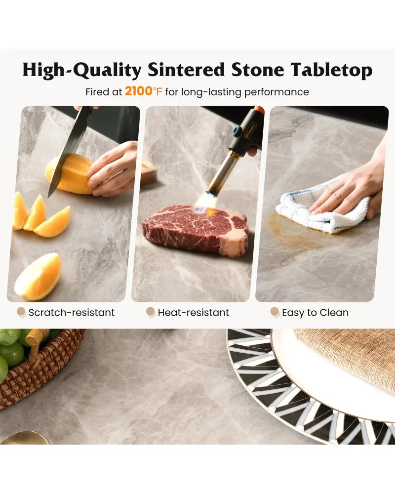 Rectangular Modern Sintered Stone Dining Table for 4 People-Grey - Gray - Dining Tables