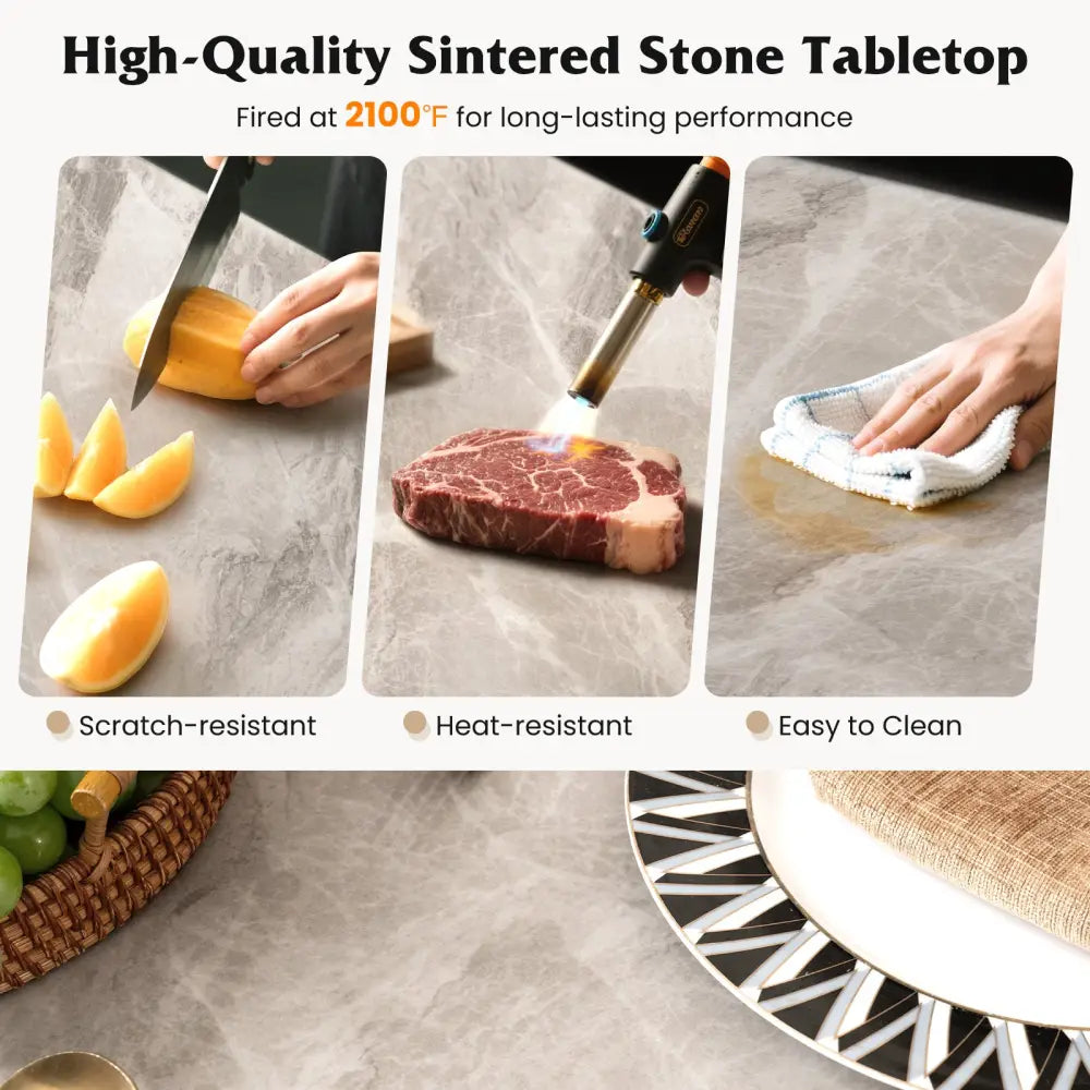 Rectangular Modern Sintered Stone Dining Table for 4 People-Grey - Gray - Dining Tables