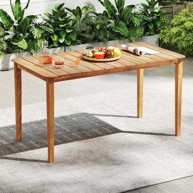 Rectangular Outdoor Dining Table Acacia Wood for 4-6 People - Natural - Patio Dining Tables