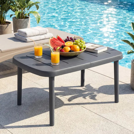 Rectangular Patio Storage Side Table with Aluminum Alloy Rods for Poolside-Gray - Gray - Patio Coffee Tables
