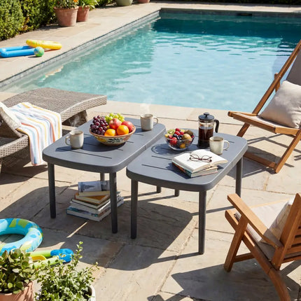 Rectangular Patio Storage Side Table with Aluminum Alloy Rods for Poolside-Gray - Gray - Patio Coffee Tables