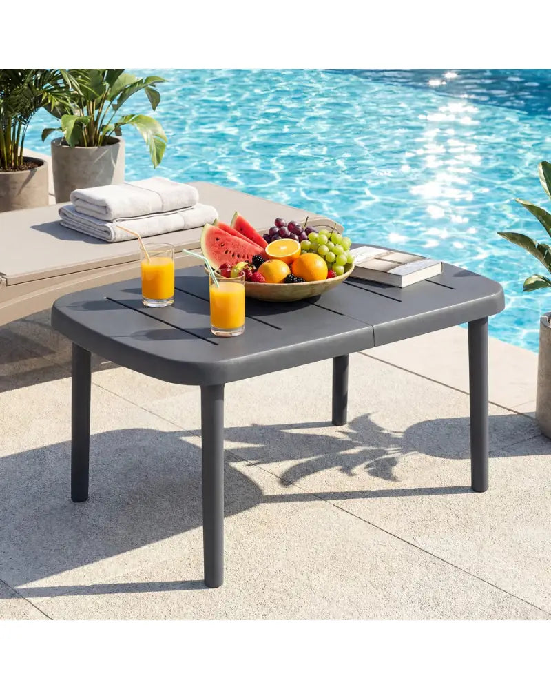 Rectangular Patio Storage Side Table with Aluminum Alloy Rods for Poolside-Gray - Gray - Patio Coffee Tables