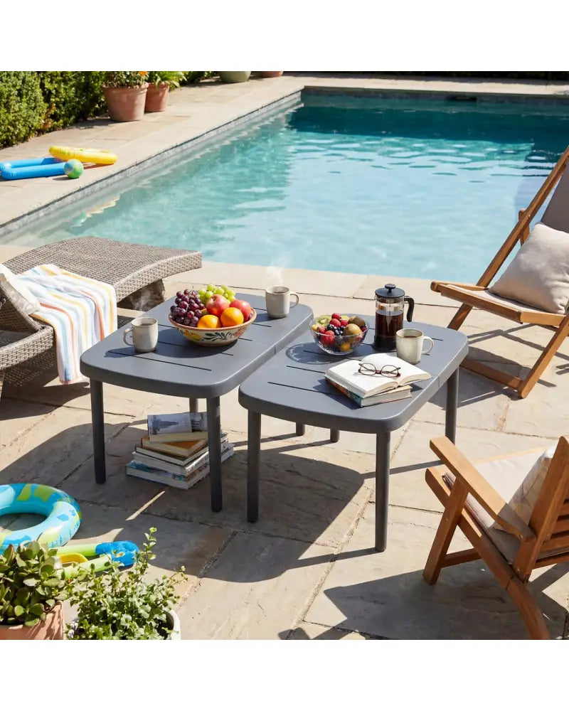 Rectangular Patio Storage Side Table with Aluminum Alloy Rods for Poolside-Gray - Gray - Patio Coffee Tables