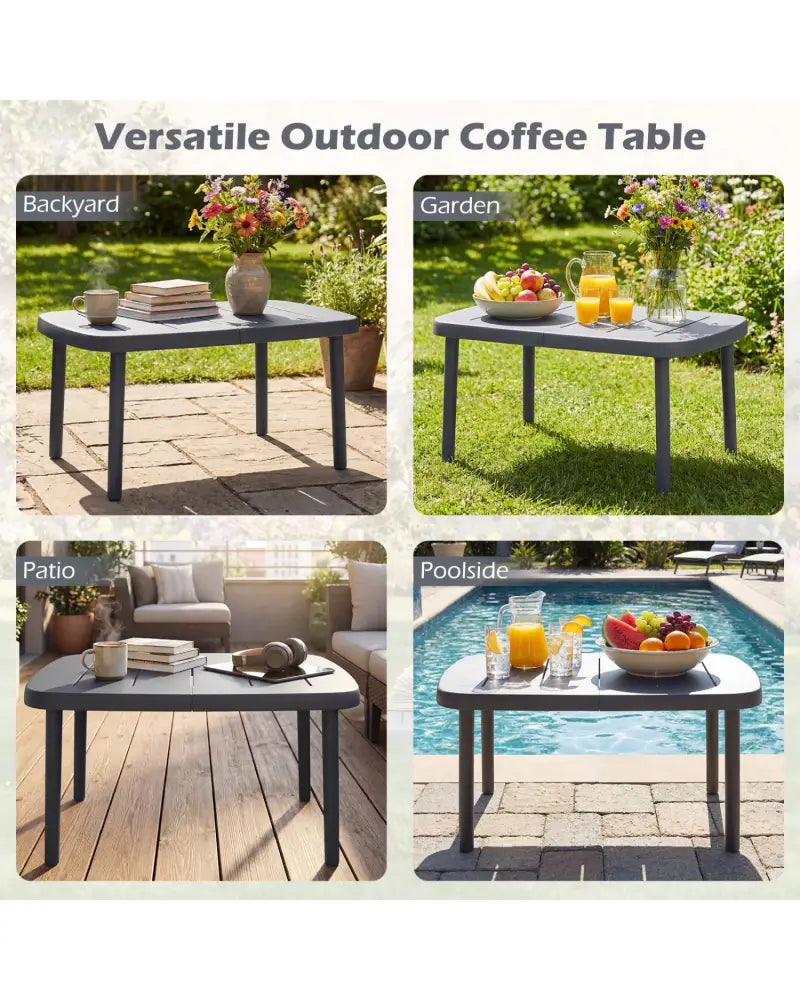 Rectangular Patio Storage Side Table with Aluminum Alloy Rods for Poolside-Gray - Gray - Patio Coffee Tables