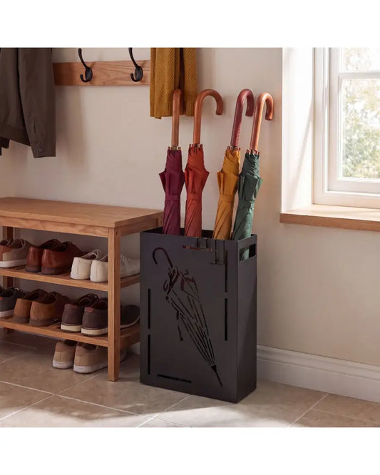 Rectangular Umbrella Holder Rack with Removable Drip Tray-Black - Black - Shoe Racks & Storage Benches