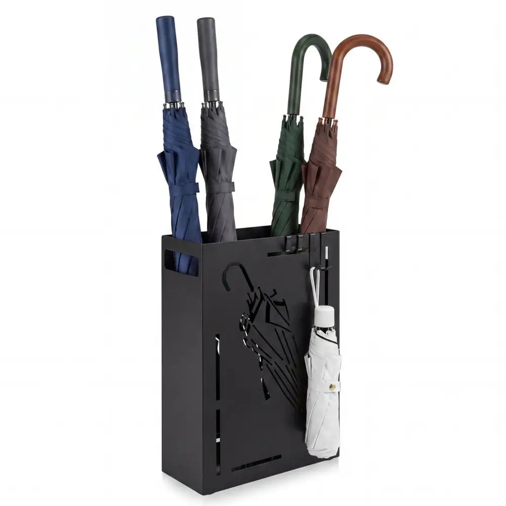 Rectangular Umbrella Holder Rack with Removable Drip Tray-Black - Black - Shoe Racks & Storage Benches