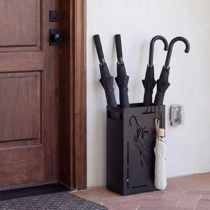 Rectangular Umbrella Holder Rack with Removable Drip Tray-Black - Black - Shoe Racks & Storage Benches