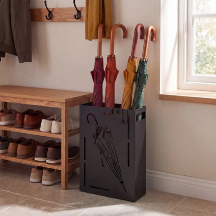 Rectangular Umbrella Holder Rack with Removable Drip Tray-Black - Black - Shoe Racks & Storage Benches