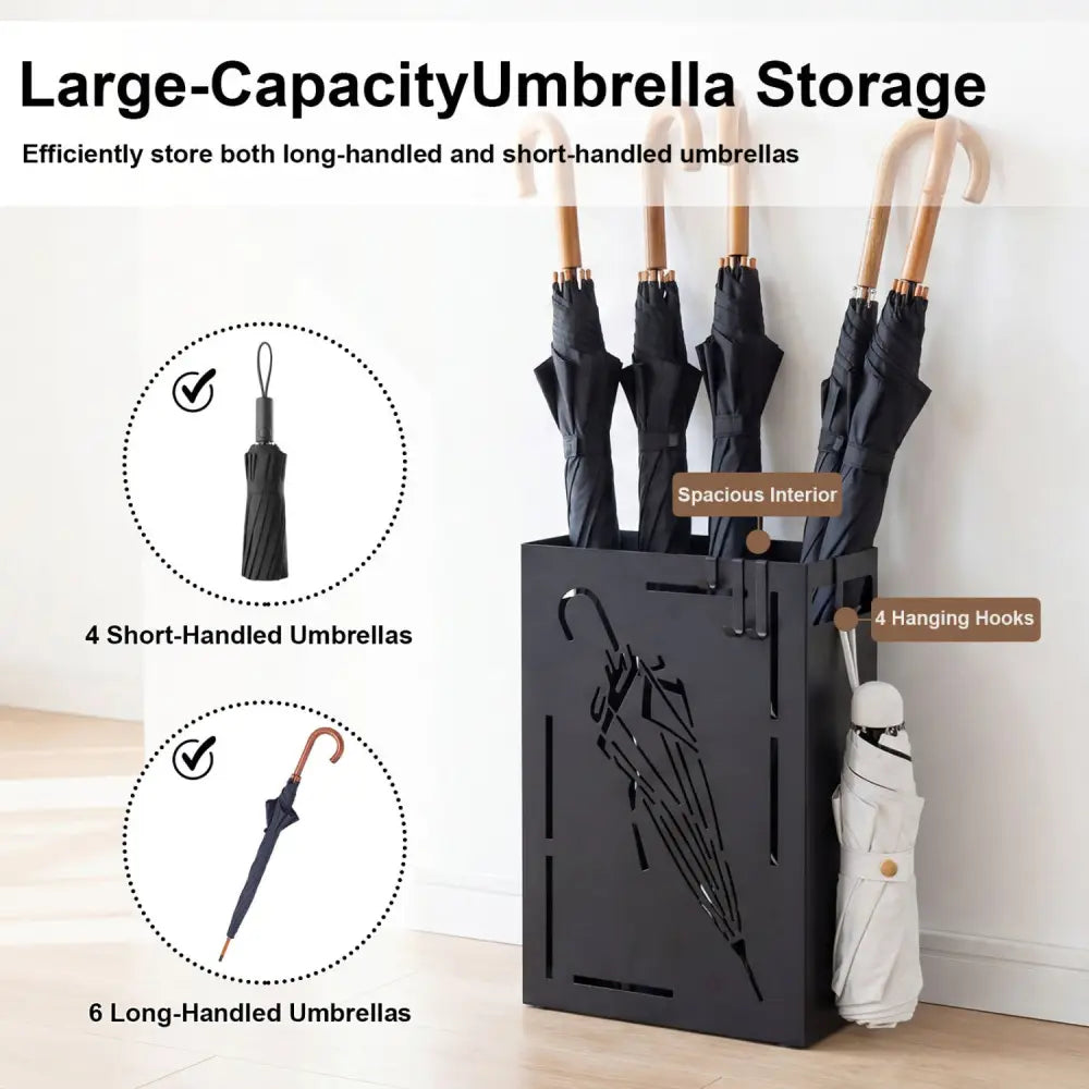Rectangular Umbrella Holder Rack with Removable Drip Tray-Black - Black - Shoe Racks & Storage Benches