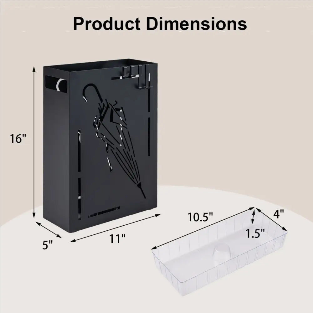Rectangular Umbrella Holder Rack with Removable Drip Tray-Black - Black - Shoe Racks & Storage Benches