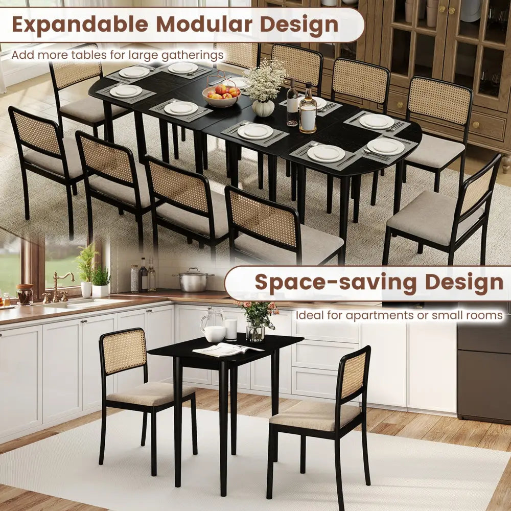Rectangular Wooden Dining Table for 2-4 34 Inch Farmhouse Solid Wood Kitchen Table-Black - Black - Dining Tables