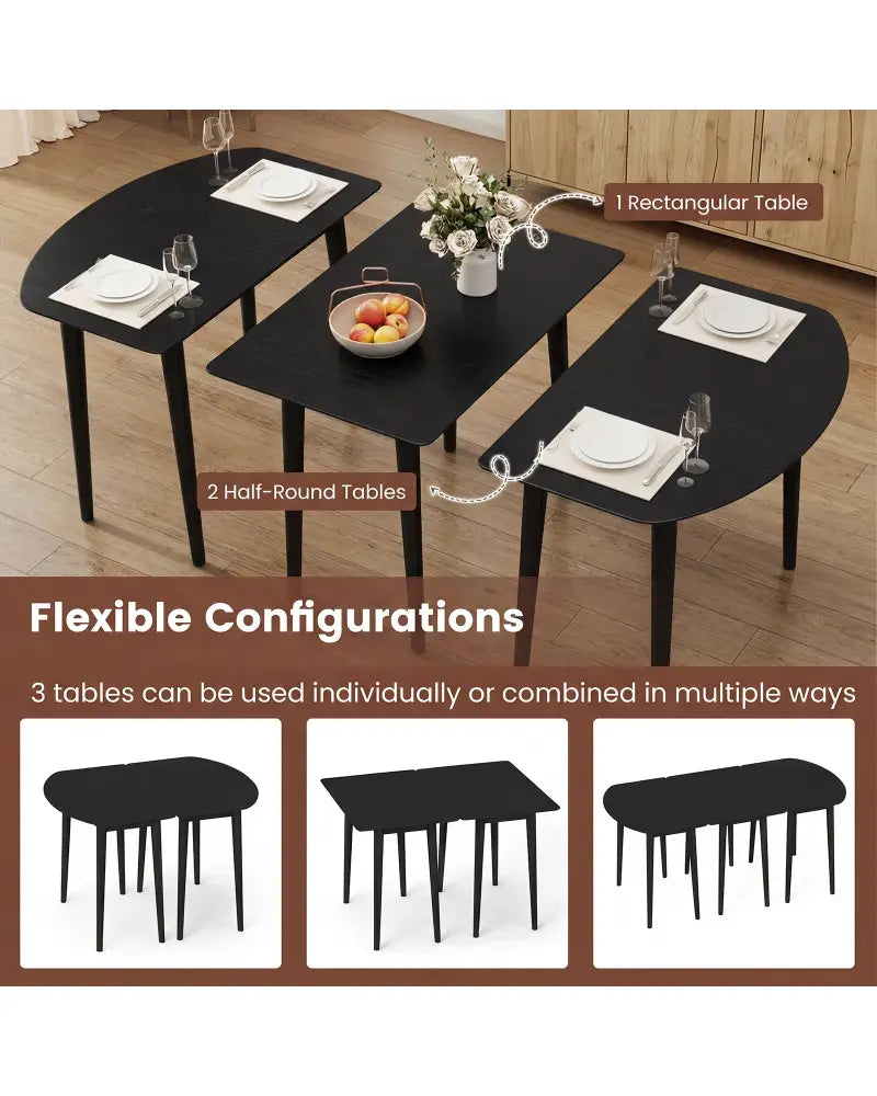 Rectangular Wooden Dining Table for 2-4 34 Inch Farmhouse Solid Wood Kitchen Table-Black - Black - Dining Tables