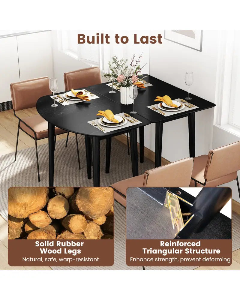 Rectangular Wooden Dining Table for 2-4 34 Inch Farmhouse Solid Wood Kitchen Table-Black - Black - Dining Tables