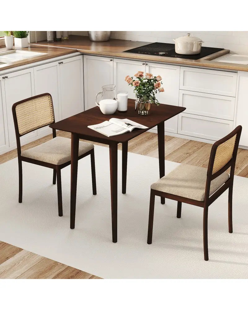 Rectangular Wooden Dining Table for 2-4 34 Inch Farmhouse Solid Wood Kitchen Table-Walnut - Walnut - Dining Tables