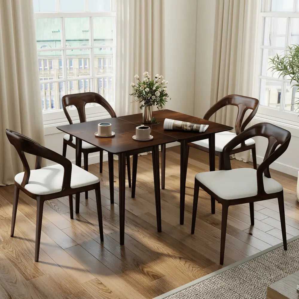Rectangular Wooden Dining Table for 2-4 34 Inch Farmhouse Solid Wood Kitchen Table-Walnut - Walnut - Dining Tables