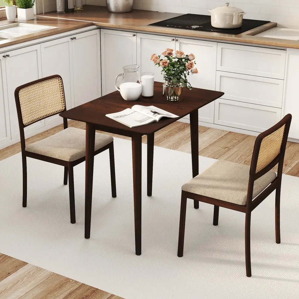 Rectangular Wooden Dining Table for 2-4 34 Inch Farmhouse Solid Wood Kitchen Table-Walnut - Walnut - Dining Tables