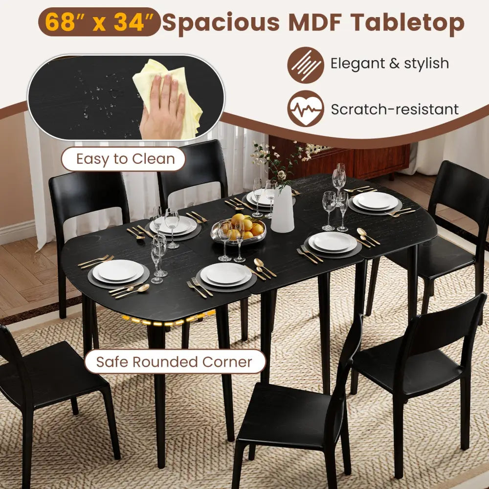 Rectangular Wooden Dining Table for 2-4 34 Inch Farmhouse Solid Wood Kitchen Table-Black - Black - Dining Tables