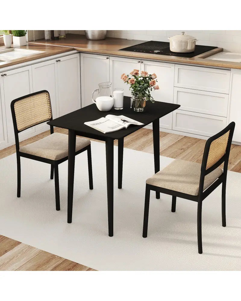 Rectangular Wooden Dining Table for 2-4 34 Inch Farmhouse Solid Wood Kitchen Table-Black - Black - Dining Tables