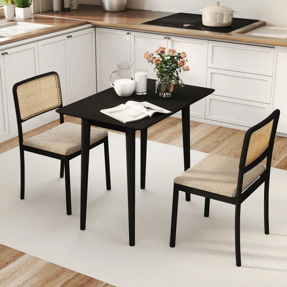 Rectangular Wooden Dining Table for 2-4 34 Inch Farmhouse Solid Wood Kitchen Table-Black - Black - Dining Tables