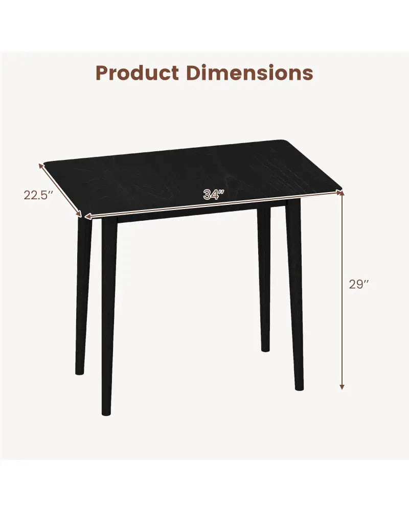 Rectangular Wooden Dining Table for 2-4 34 Inch Farmhouse Solid Wood Kitchen Table-Black - Black - Dining Tables