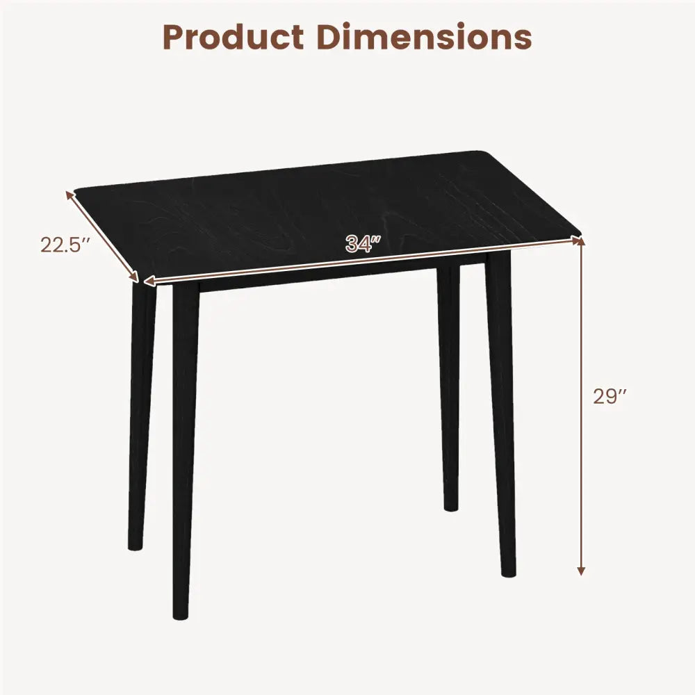 Rectangular Wooden Dining Table for 2-4 34 Inch Farmhouse Solid Wood Kitchen Table-Black - Black - Dining Tables