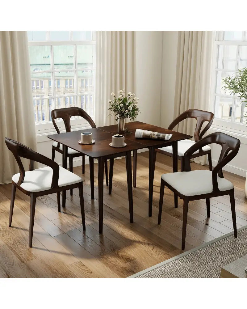 Rectangular Wooden Dining Table for 2-4 34 Inch Farmhouse Solid Wood Kitchen Table-Walnut - Walnut - Dining Tables