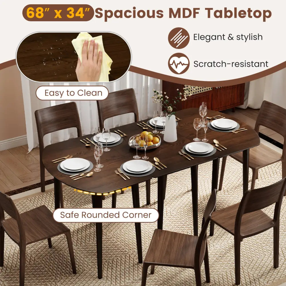 Rectangular Wooden Dining Table for 2-4 34 Inch Farmhouse Solid Wood Kitchen Table-Walnut - Walnut - Dining Tables