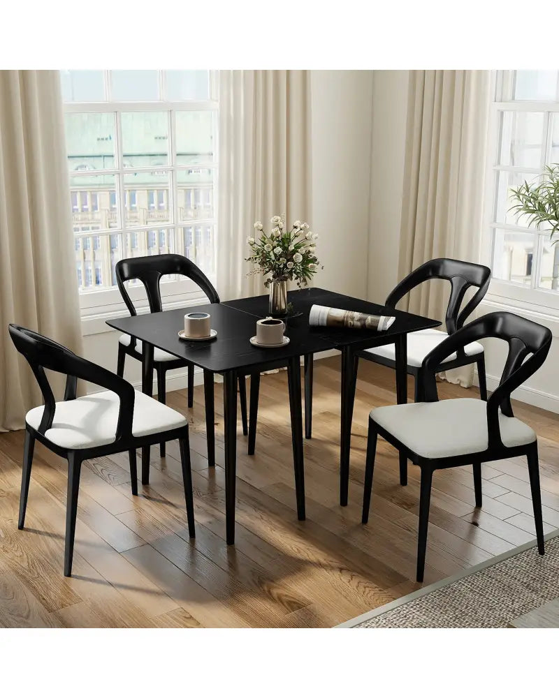 Rectangular Wooden Dining Table for 2-4 34 Inch Farmhouse Solid Wood Kitchen Table-Black - Black - Dining Tables