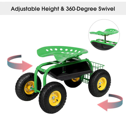 Red/Green Garden Cart Rolling Work Seat With Heavy Duty Tool Tray Gardening Planting-Green - Green - Garden Carts