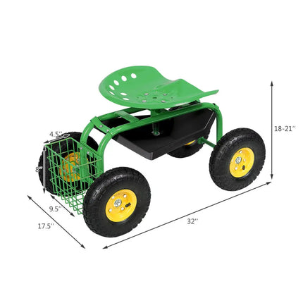 Red/Green Garden Cart Rolling Work Seat With Heavy Duty Tool Tray Gardening Planting-Green - Green - Garden Carts