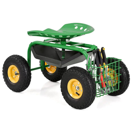 Red/Green Garden Cart Rolling Work Seat With Heavy Duty Tool Tray Gardening Planting-Green - Green - Garden Carts