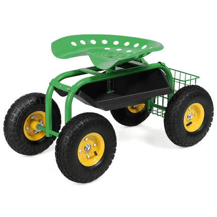 Red/Green Garden Cart Rolling Work Seat With Heavy Duty Tool Tray Gardening Planting-Green - Green - Garden Carts