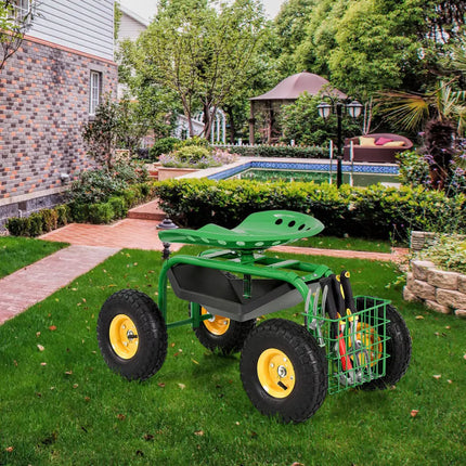 Red/Green Garden Cart Rolling Work Seat With Heavy Duty Tool Tray Gardening Planting-Green - Green - Garden Carts