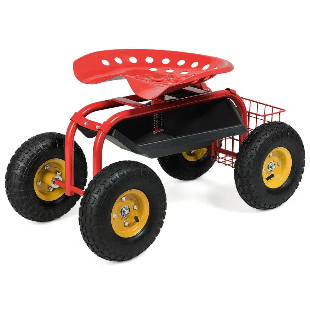 Red/Green Garden Cart Rolling Work Seat With Heavy Duty Tool Tray Gardening Planting-Red - Red - Garden Carts