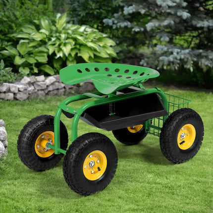 Red/Green Garden Cart Rolling Work Seat With Heavy Duty Tool Tray Gardening Planting-Green - Green - Garden Carts
