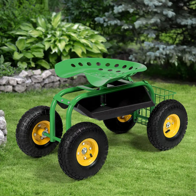 Red/Green Garden Cart Rolling Work Seat With Heavy Duty Tool Tray Gardening Planting-Green - Green - Garden Carts